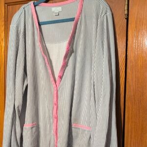 Elegant Striped Pajama Top with Pink Trim